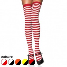 Opaque Red and White Skinny Striped Thigh High Socks